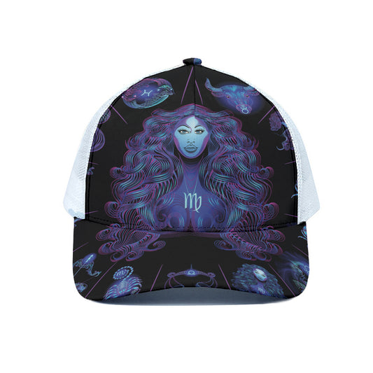 Virgo And Astrological Signs Print White Mesh Trucker Cap