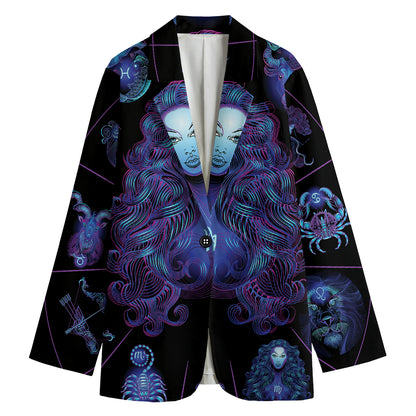 Virgo And Astrological Signs Print Women's Cotton Blazer
