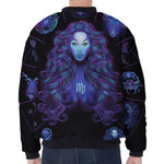 Virgo And Astrological Signs Print Zip Sleeve Bomber Jacket
