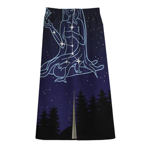 Virgo Constellation Print Cotton Front Slit Maxi Skirt