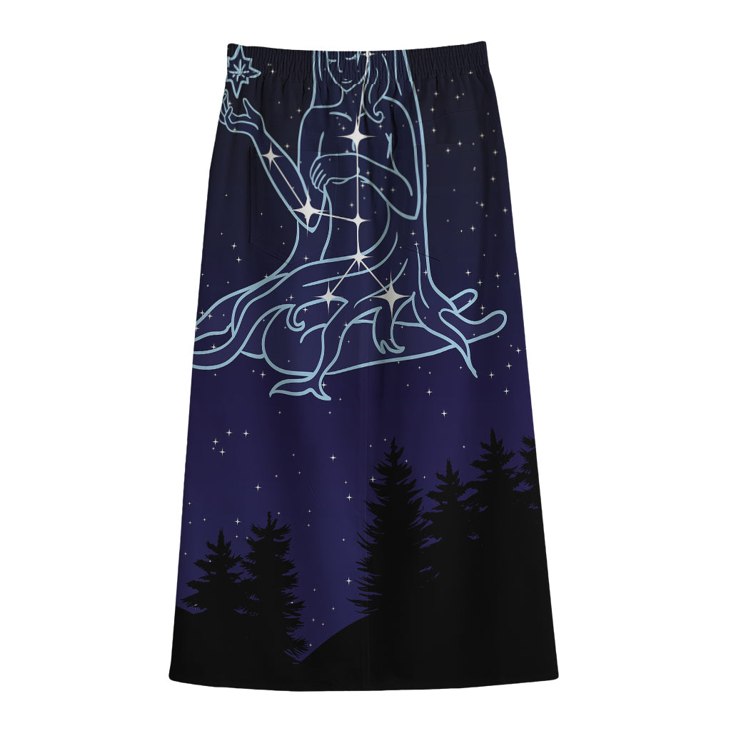 Virgo Constellation Print Cotton Front Slit Maxi Skirt