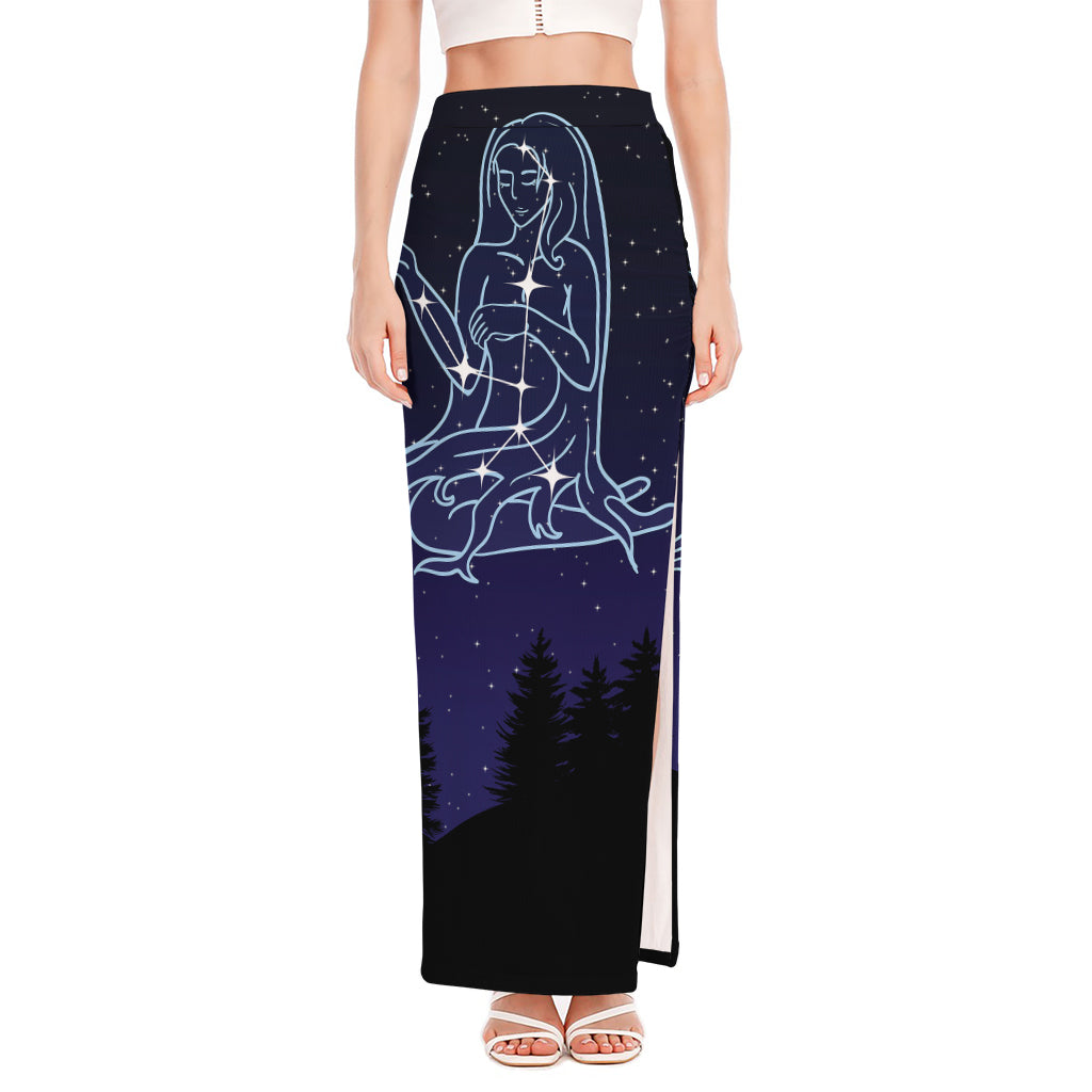 Virgo Constellation Print High Slit Maxi Skirt