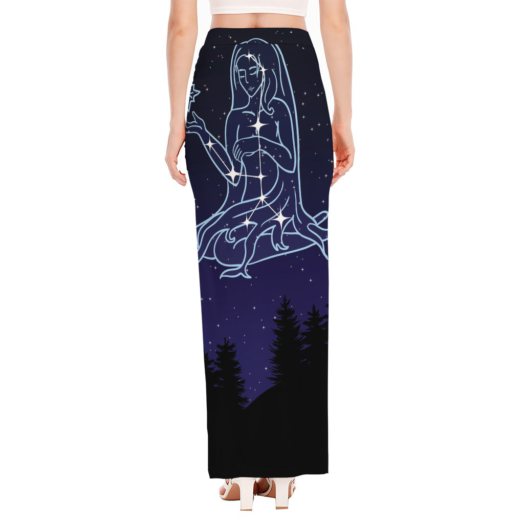 Virgo Constellation Print High Slit Maxi Skirt