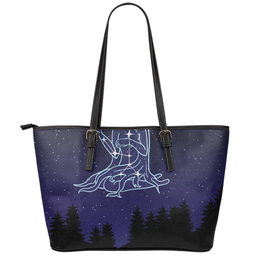 Virgo Constellation Print Leather Tote Bag