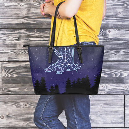 Virgo Constellation Print Leather Tote Bag