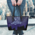Virgo Constellation Print Leather Tote Bag