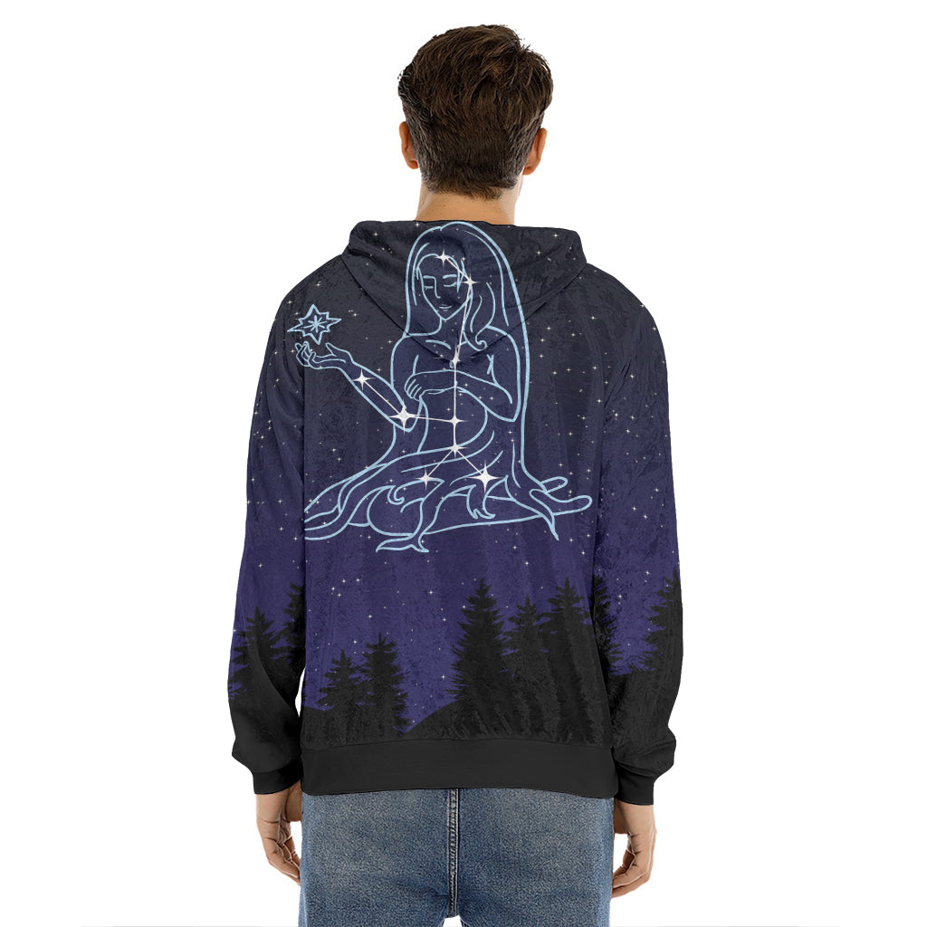 Virgo Constellation Print Men's Velvet Pullover Hoodie