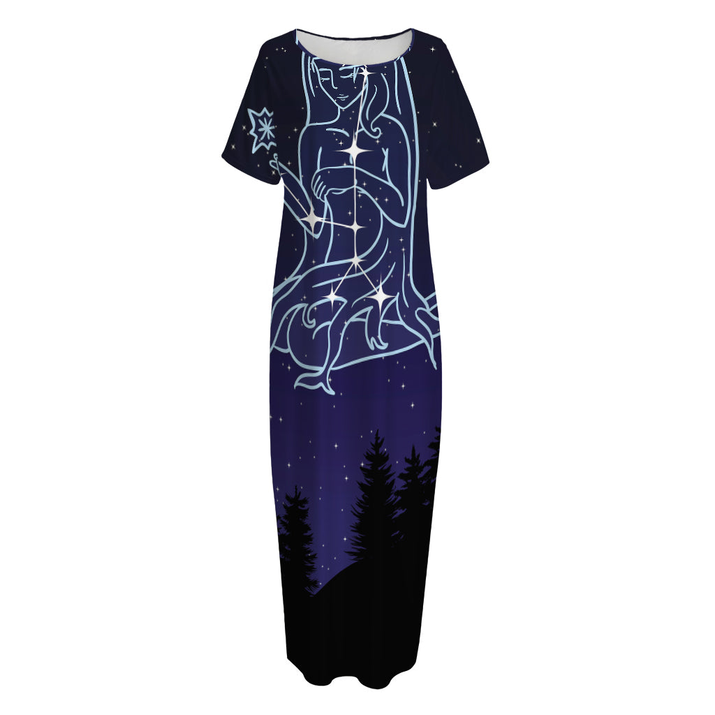 Virgo Constellation Print Short Sleeve Long Nightdress