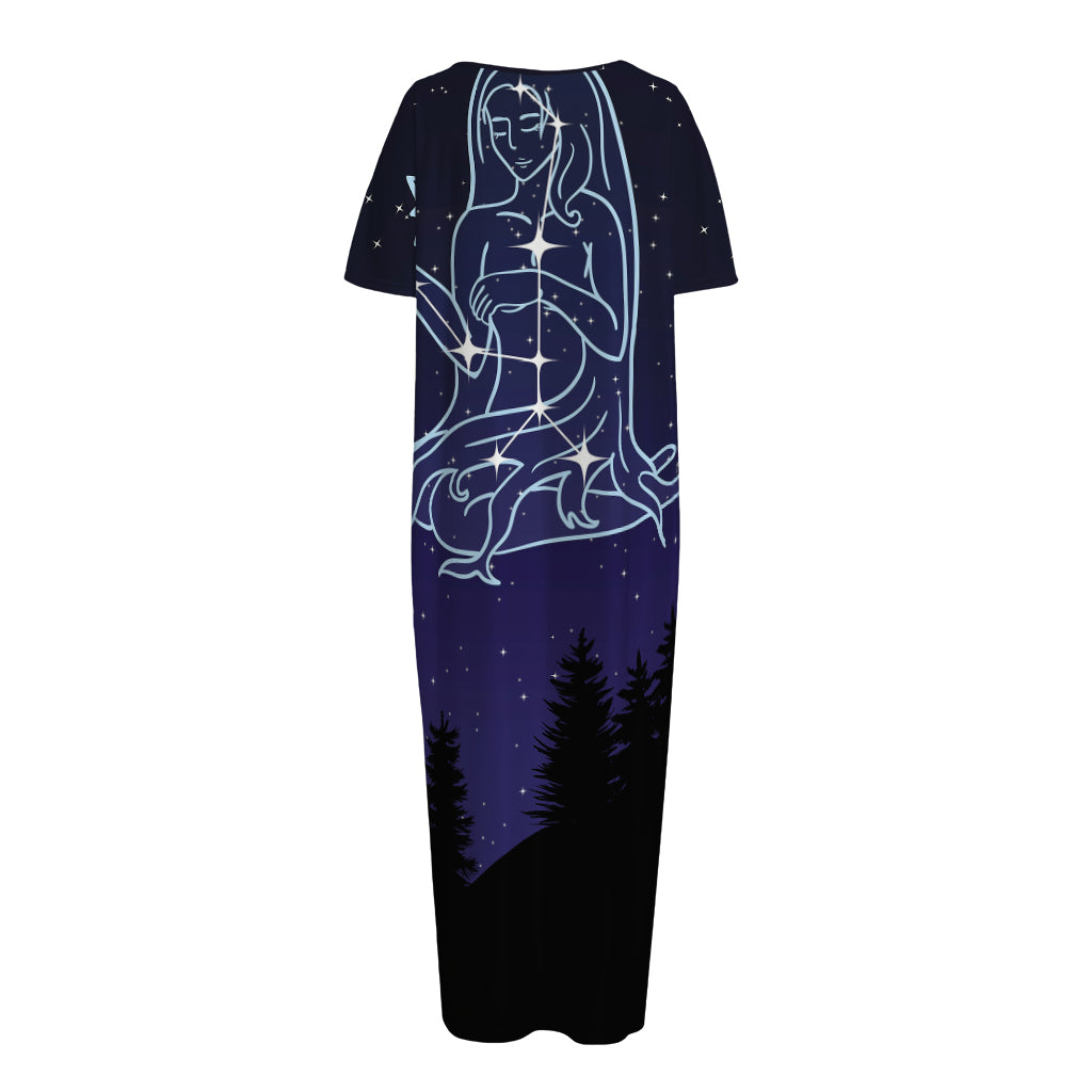 Virgo Constellation Print Short Sleeve Long Nightdress