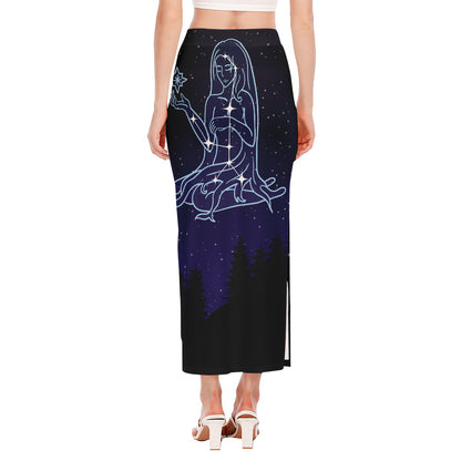 Virgo Constellation Print Side Slit Maxi Skirt