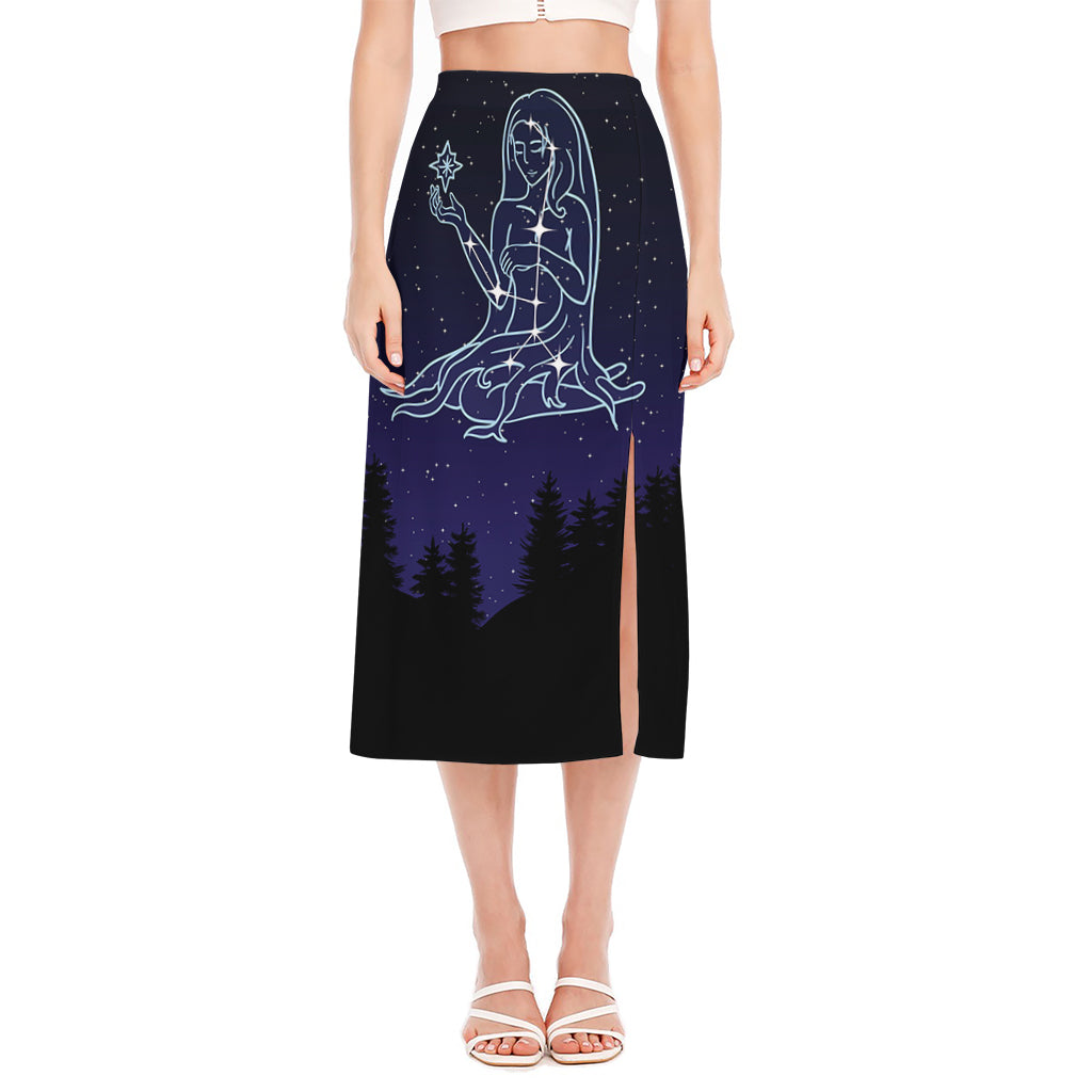 Virgo Constellation Print Side Slit Midi Skirt