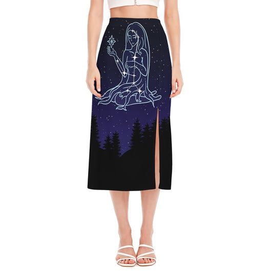 Virgo Constellation Print Side Slit Midi Skirt