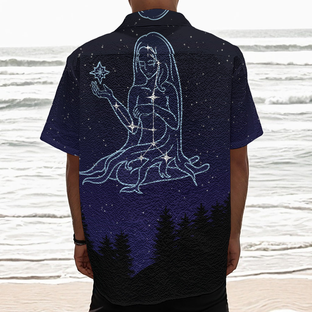 Virgo Constellation Print Textured Short Sleeve Shirt