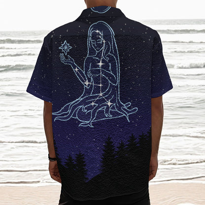 Virgo Constellation Print Textured Short Sleeve Shirt