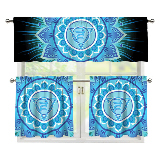 Vishuddha Chakra Mandala Print 3 Piece Kitchen Curtains