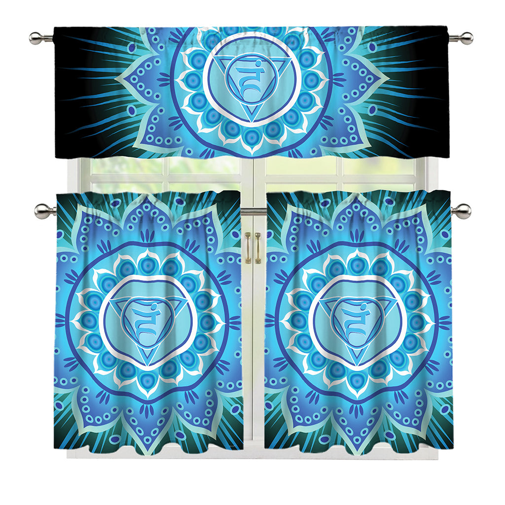Vishuddha Chakra Mandala Print 3 Piece Kitchen Curtains