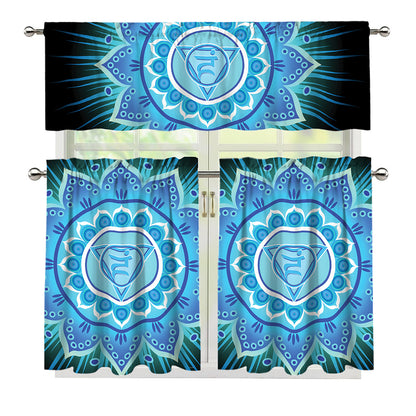 Vishuddha Chakra Mandala Print 3 Piece Kitchen Curtains