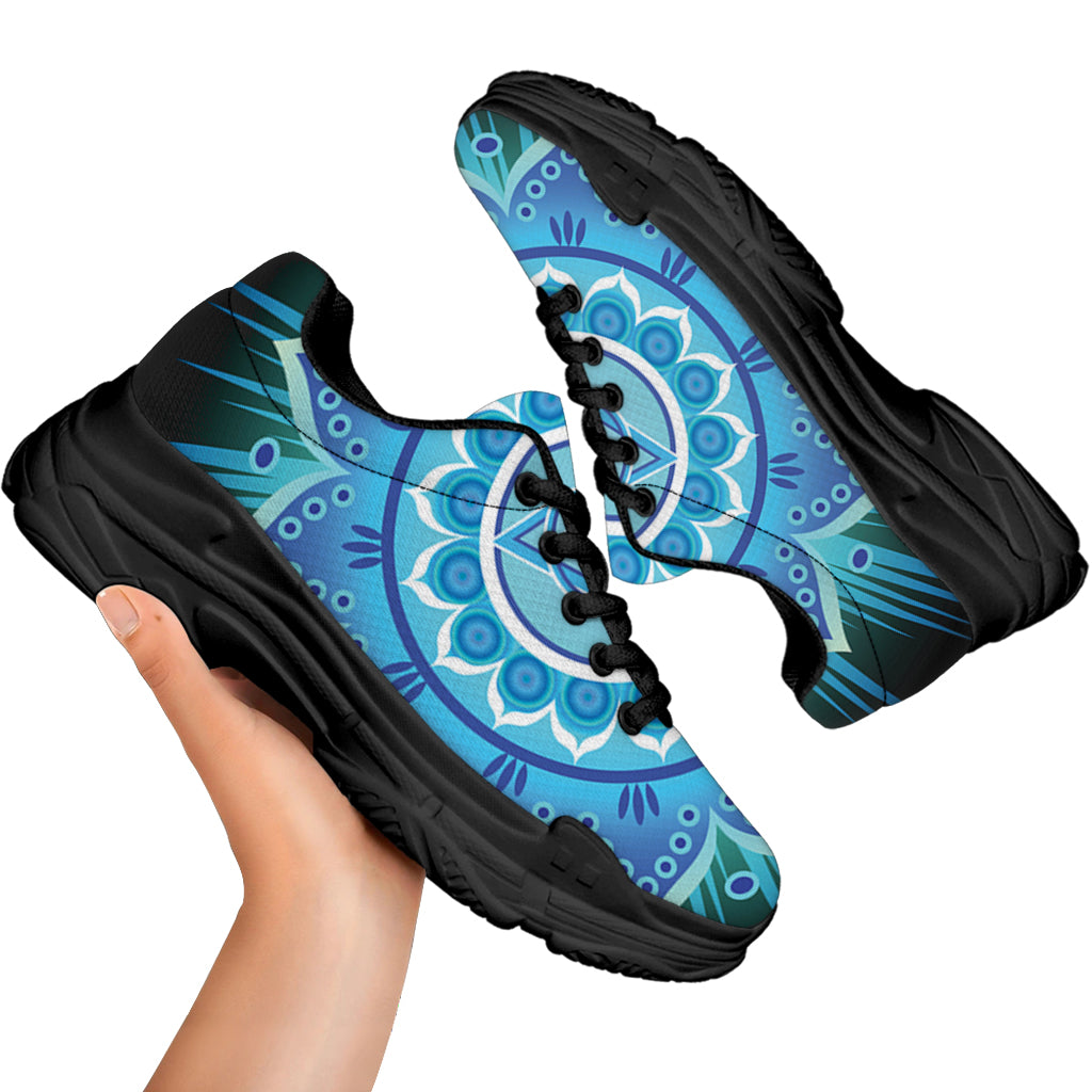 Vishuddha Chakra Mandala Print Black Chunky Shoes