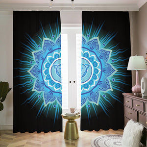 Vishuddha Chakra Mandala Print Blackout Pencil Pleat Curtains