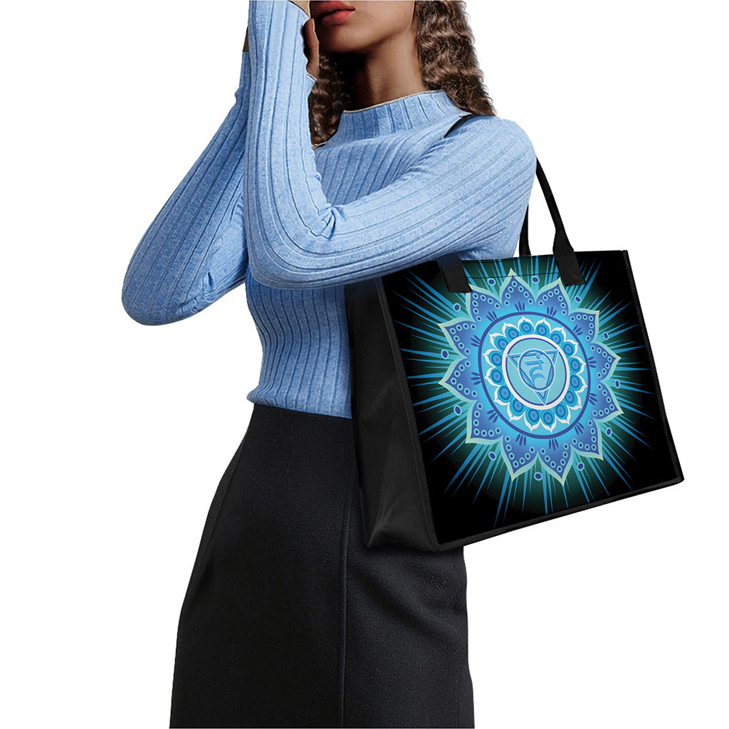 Vishuddha Chakra Mandala Print Canvas Tote Bag