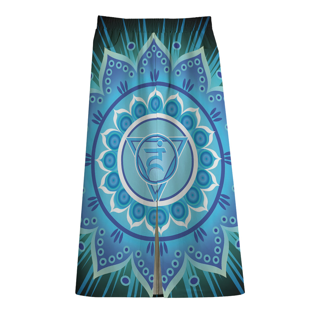 Vishuddha Chakra Mandala Print Cotton Front Slit Maxi Skirt