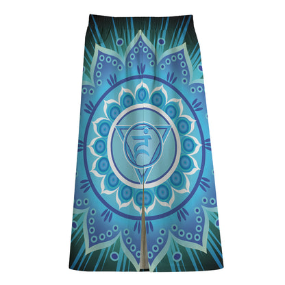 Vishuddha Chakra Mandala Print Cotton Front Slit Maxi Skirt