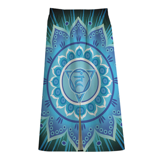 Vishuddha Chakra Mandala Print Cotton Front Slit Maxi Skirt