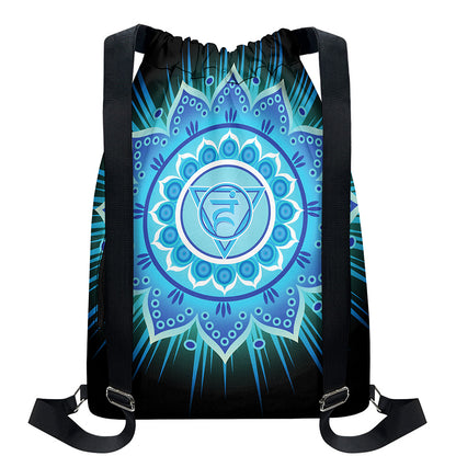 Vishuddha Chakra Mandala Print Drawstring Backpack