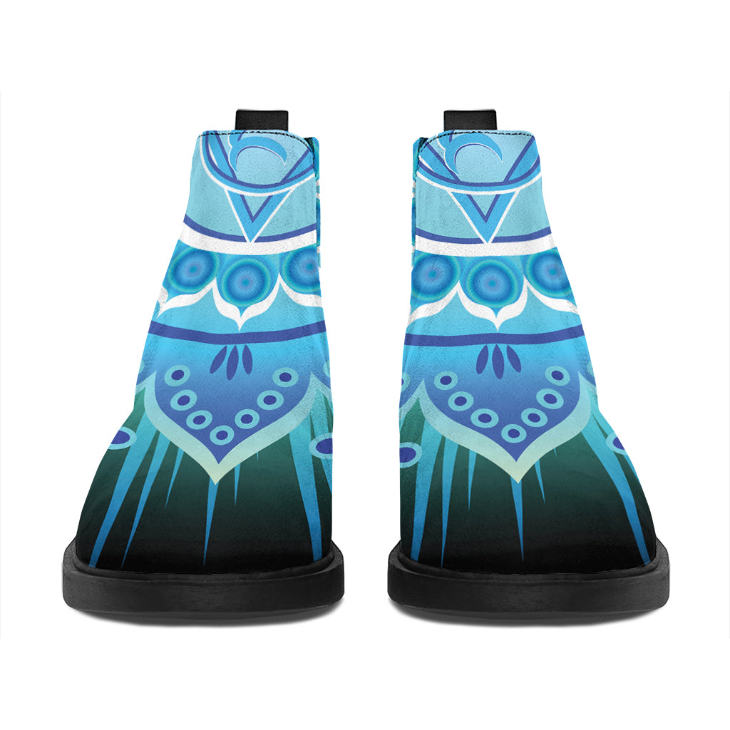 Vishuddha Chakra Mandala Print Flat Ankle Boots