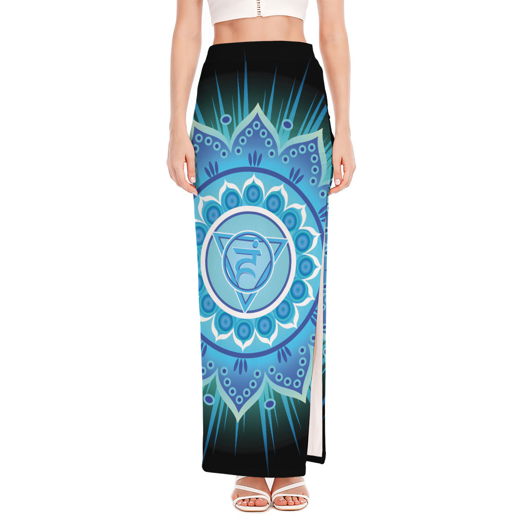 Vishuddha Chakra Mandala Print High Slit Maxi Skirt