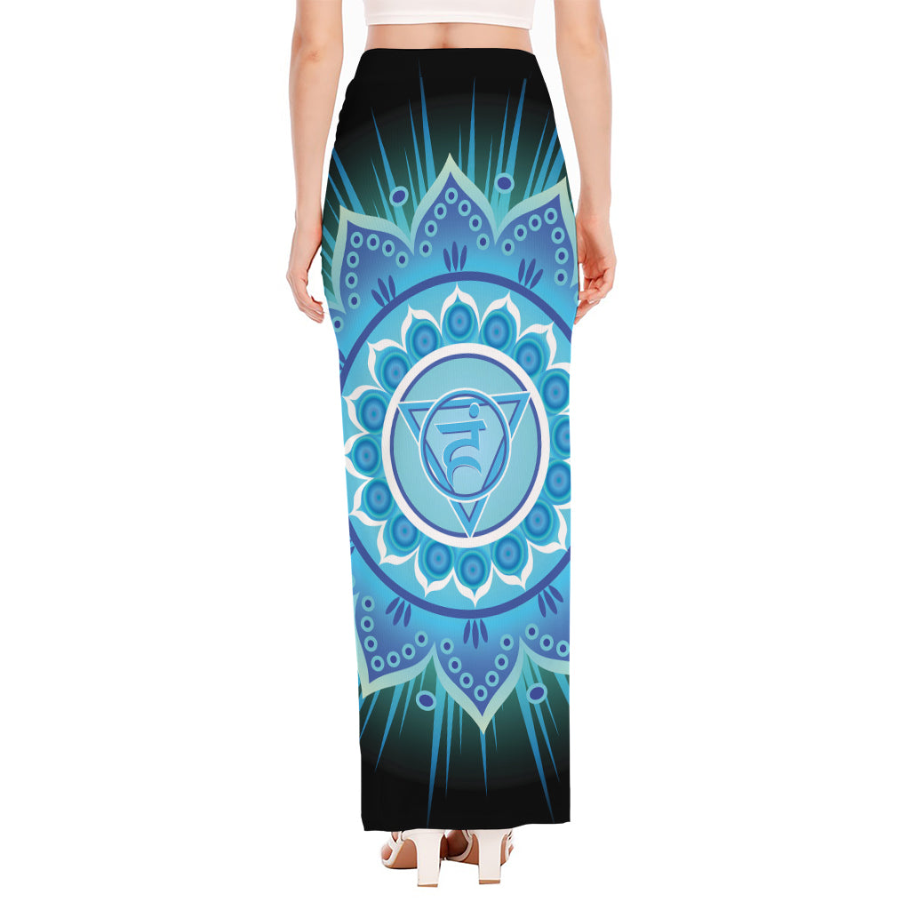 Vishuddha Chakra Mandala Print High Slit Maxi Skirt