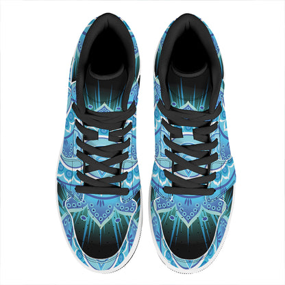 Vishuddha Chakra Mandala Print High Top Leather Sneakers