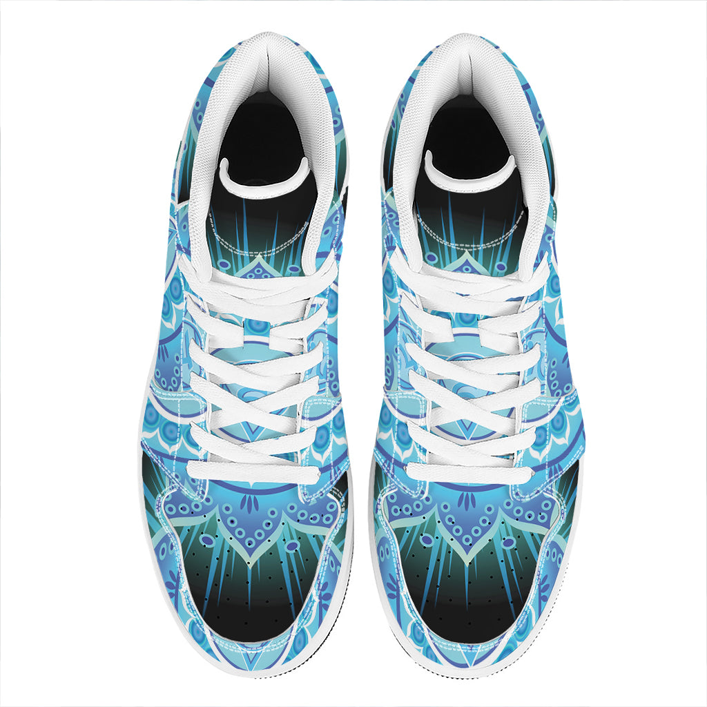 Vishuddha Chakra Mandala Print High Top Leather Sneakers