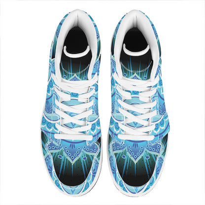 Vishuddha Chakra Mandala Print High Top Leather Sneakers