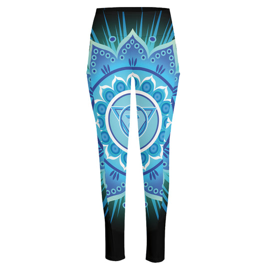 Vishuddha Chakra Mandala Print High-Waisted Pocket Leggings