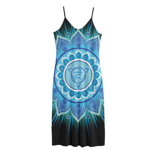 Vishuddha Chakra Mandala Print Jersey Midi Cami Dress