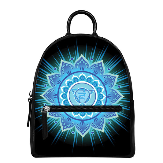 Vishuddha Chakra Mandala Print Leather Backpack