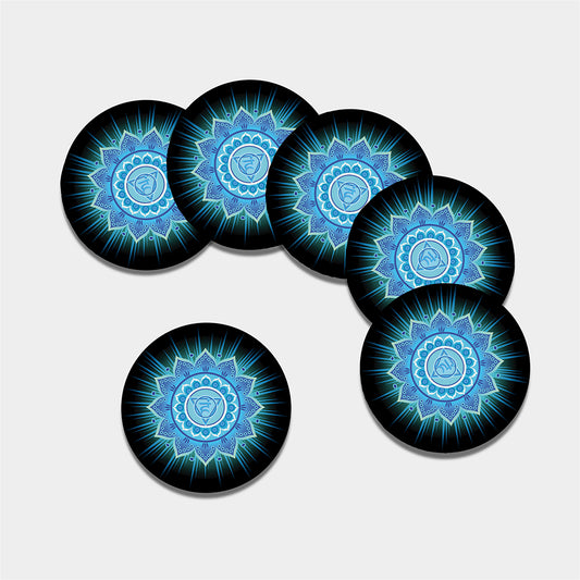 Vishuddha Chakra Mandala Print Leather Coaster Set