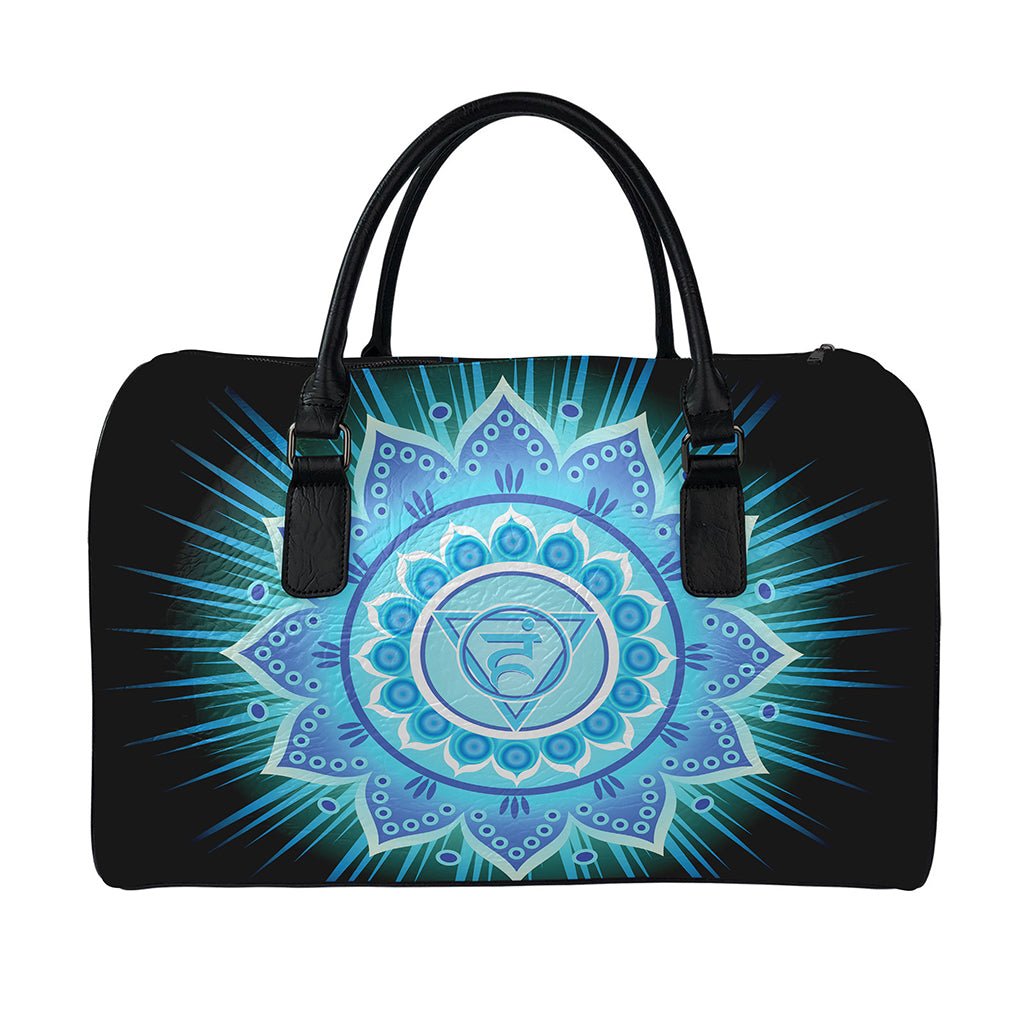 Vishuddha Chakra Mandala Print Leather Duffle Bag