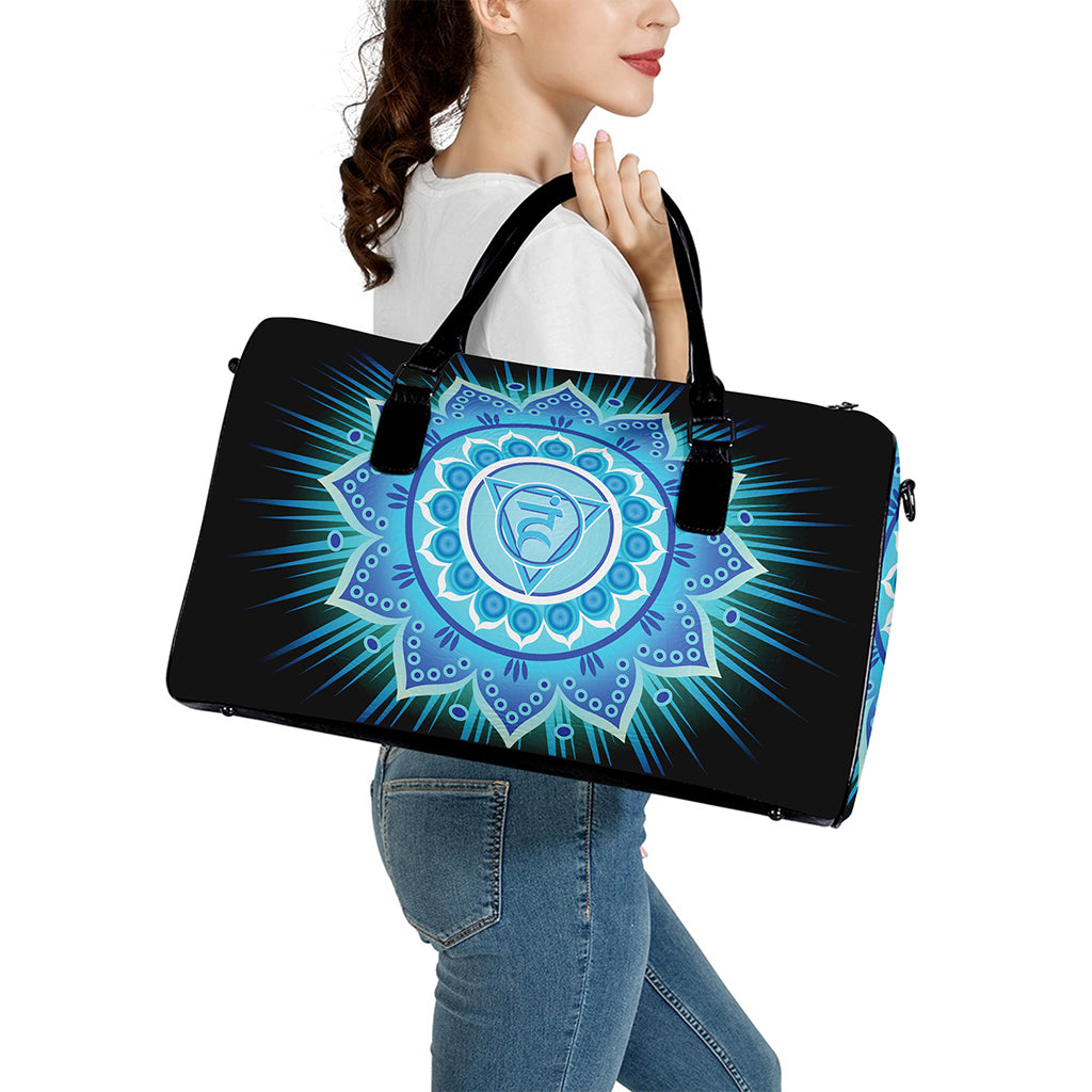 Vishuddha Chakra Mandala Print Leather Duffle Bag
