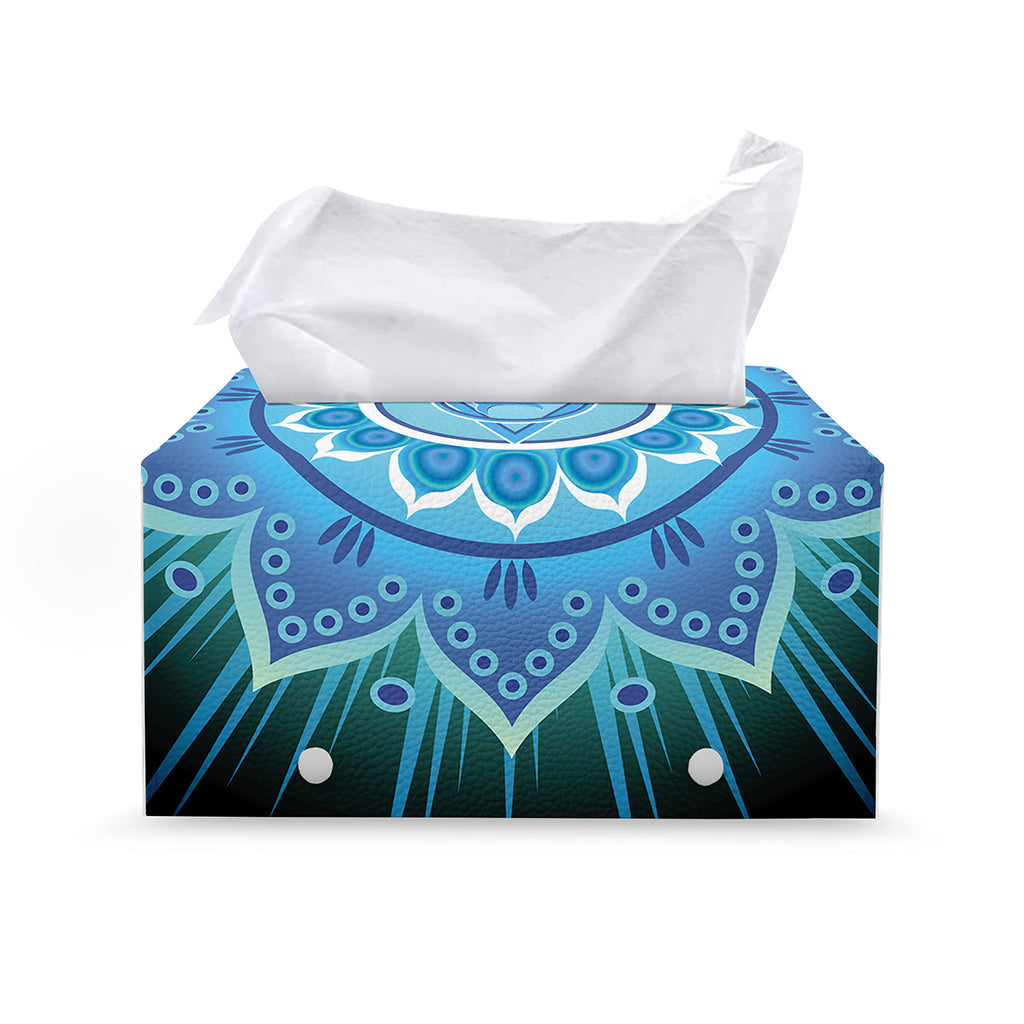 Vishuddha Chakra Mandala Print Leather Tissue Box Cover
