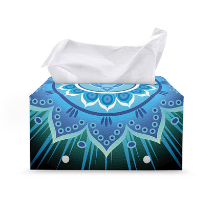 Vishuddha Chakra Mandala Print Leather Tissue Box Cover