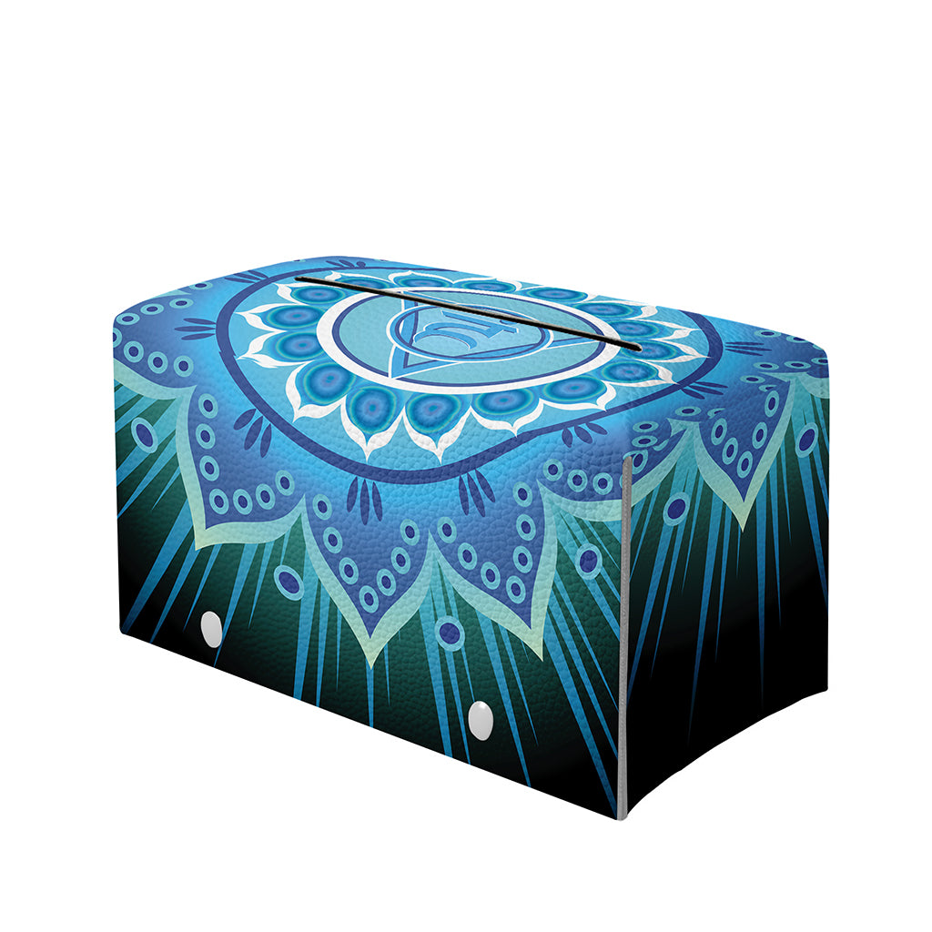 Vishuddha Chakra Mandala Print Leather Tissue Box Cover
