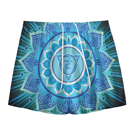 Vishuddha Chakra Mandala Print Mesh Shorts
