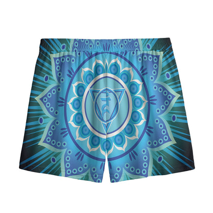 Vishuddha Chakra Mandala Print Mesh Shorts