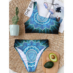 Vishuddha Chakra Mandala Print One Shoulder Bikini Top