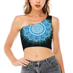 Vishuddha Chakra Mandala Print One Shoulder Crop Top