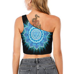 Vishuddha Chakra Mandala Print One Shoulder Crop Top