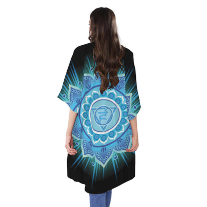 Vishuddha Chakra Mandala Print Open Front Beach Cover Up