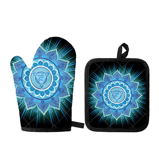 Vishuddha Chakra Mandala Print Oven Mitt And Pot Holder Set